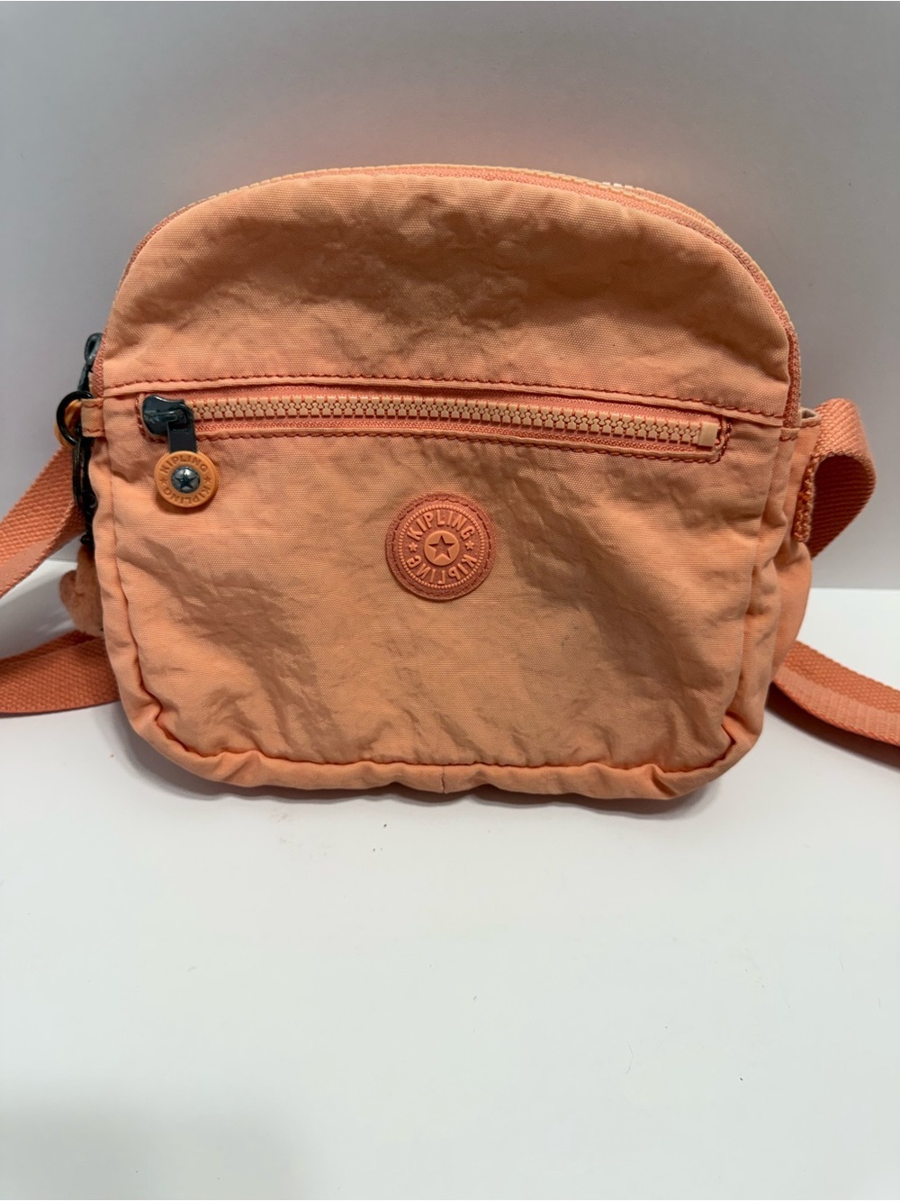 Kipling Triple Compartment Crossbody Shoulder Bag Peach Coral Salmon, Summery
